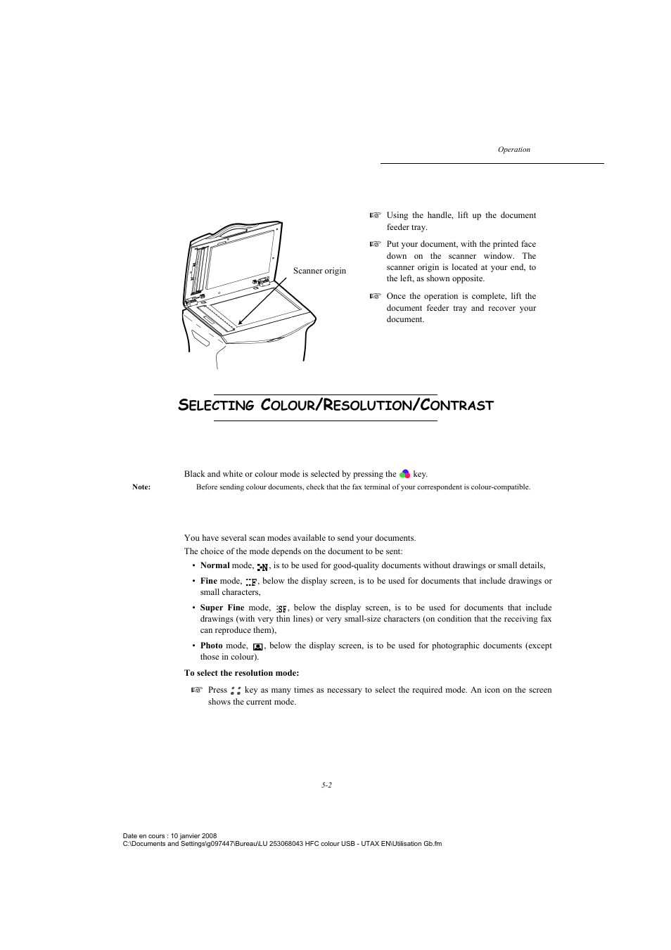 Selecting colour/resolution/contrast, Selecting black-and-white or colour, Resolution | Electing, Olour, Esolution, Ontrast | TA Triumph-Adler CLP 4524 User Manual | Page 78 / 162