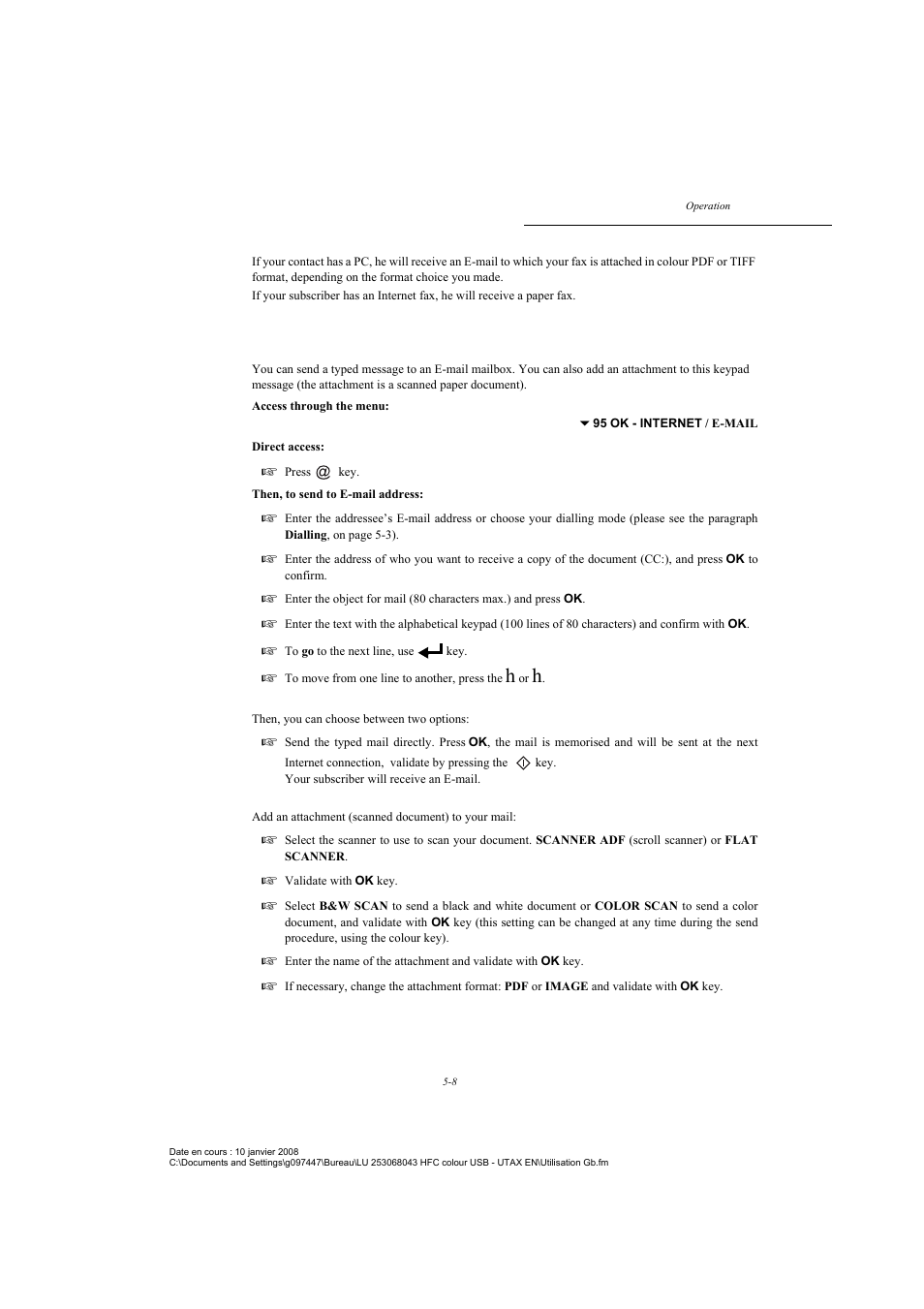 Sending a typed message to an e-mail address | TA Triumph-Adler CLP 4524 User Manual | Page 84 / 162