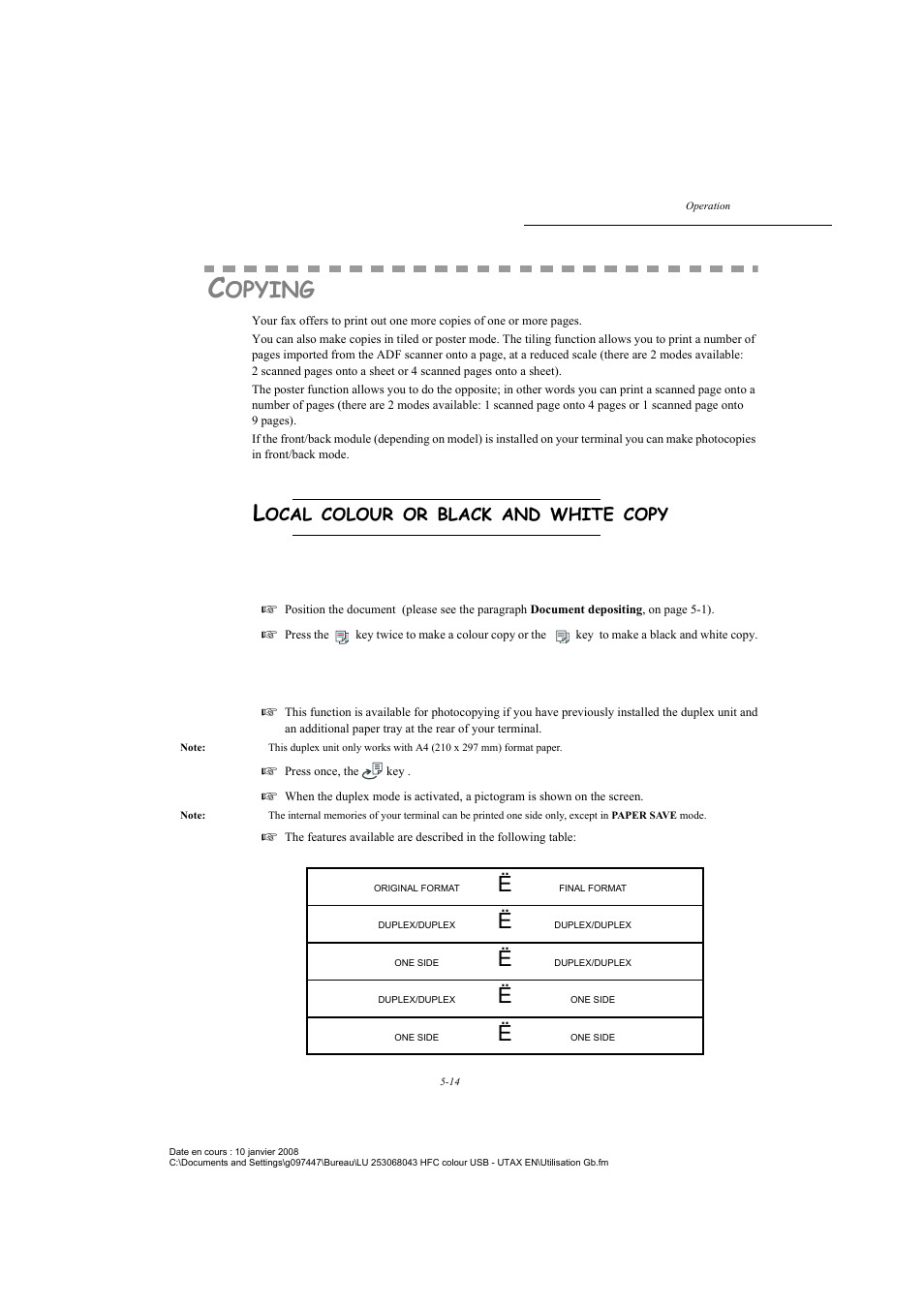 Copying, Local colour or black and white copy, Standard copy | Duplex photocopies (depending on model), Opying | TA Triumph-Adler CLP 4524 User Manual | Page 90 / 162