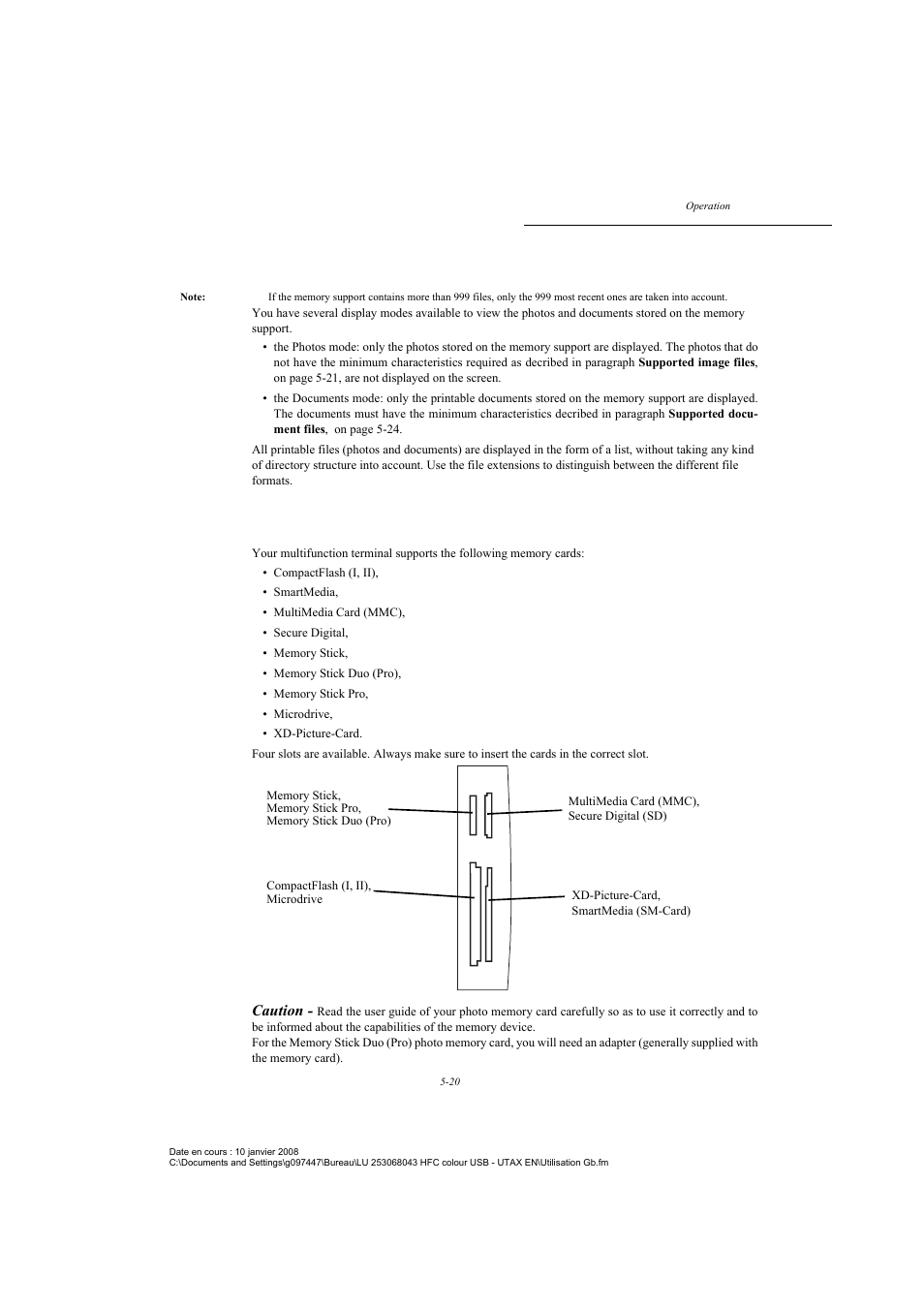 Displaying the content of the memory supports, Caution | TA Triumph-Adler CLP 4524 User Manual | Page 96 / 162
