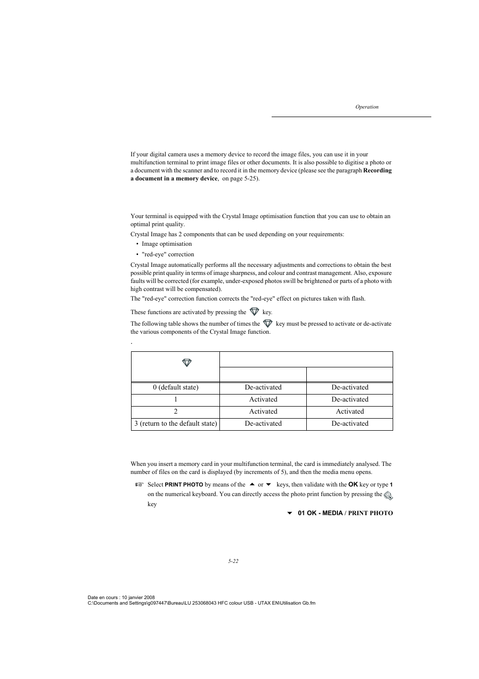 Putting a memory device in place, Crystal image function, Printing a photo from a memory device | TA Triumph-Adler CLP 4524 User Manual | Page 98 / 162