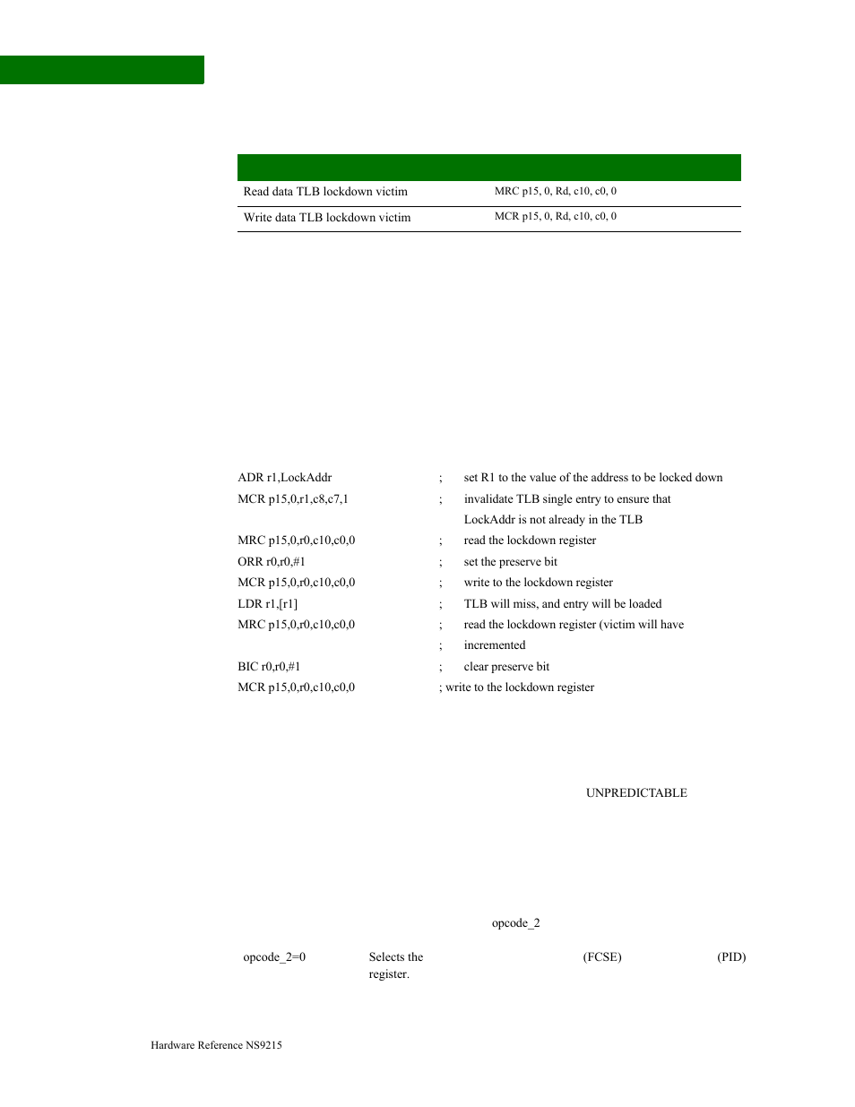 R11 and r12 registers, R13:process id register, Programming instructions sample code sequence | R11 and r12 registers r13:process id register | Digi NS9215 User Manual | Page 102 / 517