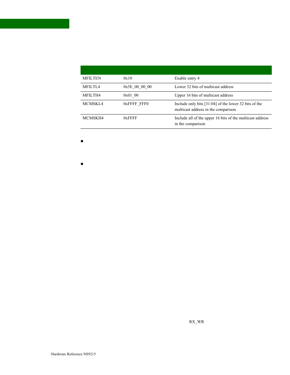 Clock synchronization, Multicast address filtering example 2 notes, Writing to other registers | Digi NS9215 User Manual | Page 276 / 517