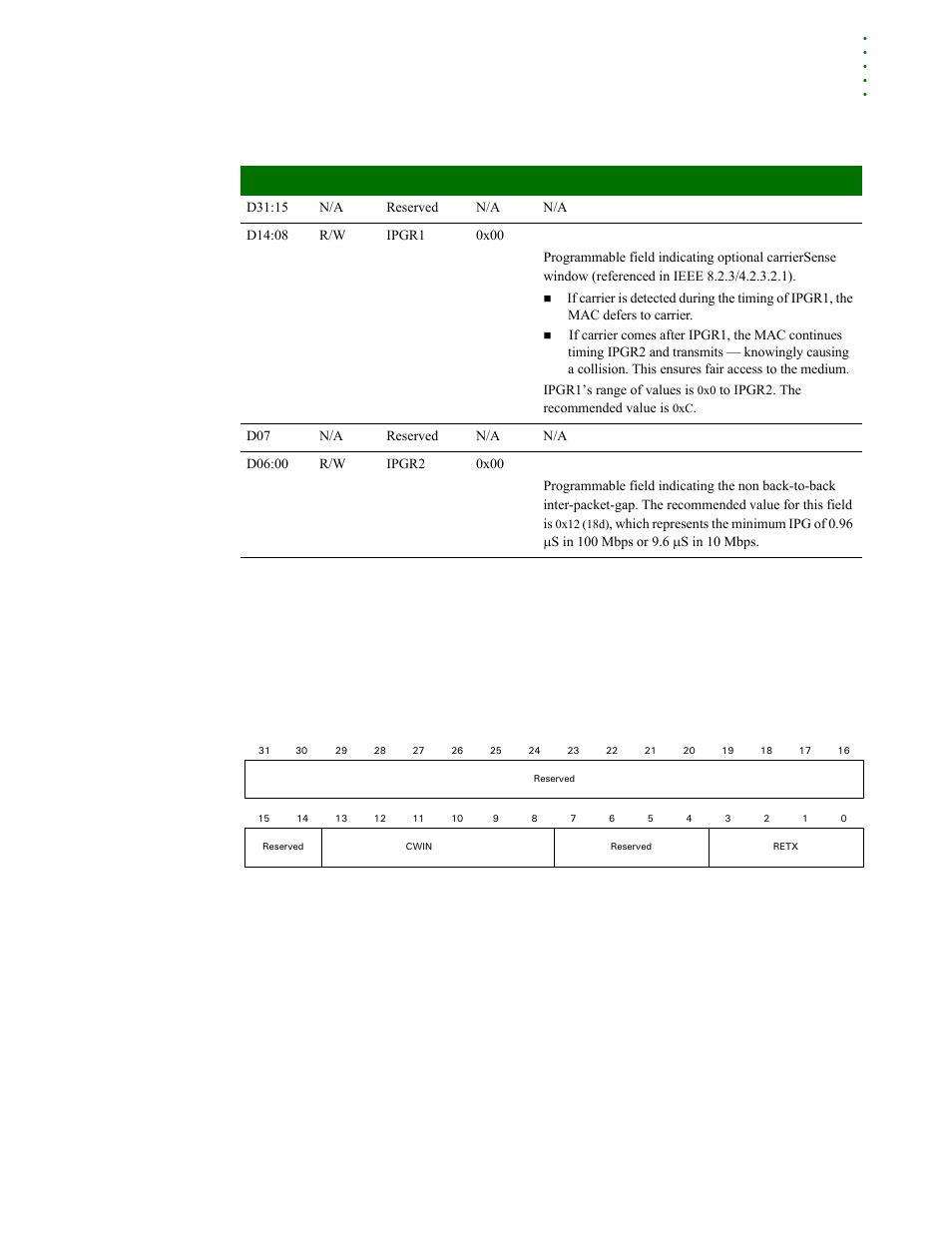 Collision window/retry register, Register bit assignment | Digi NS9215 User Manual | Page 293 / 517