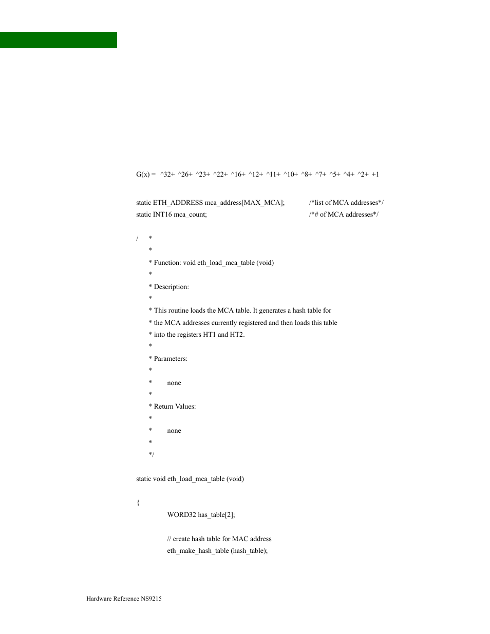 Sample hash table code | Digi NS9215 User Manual | Page 334 / 517