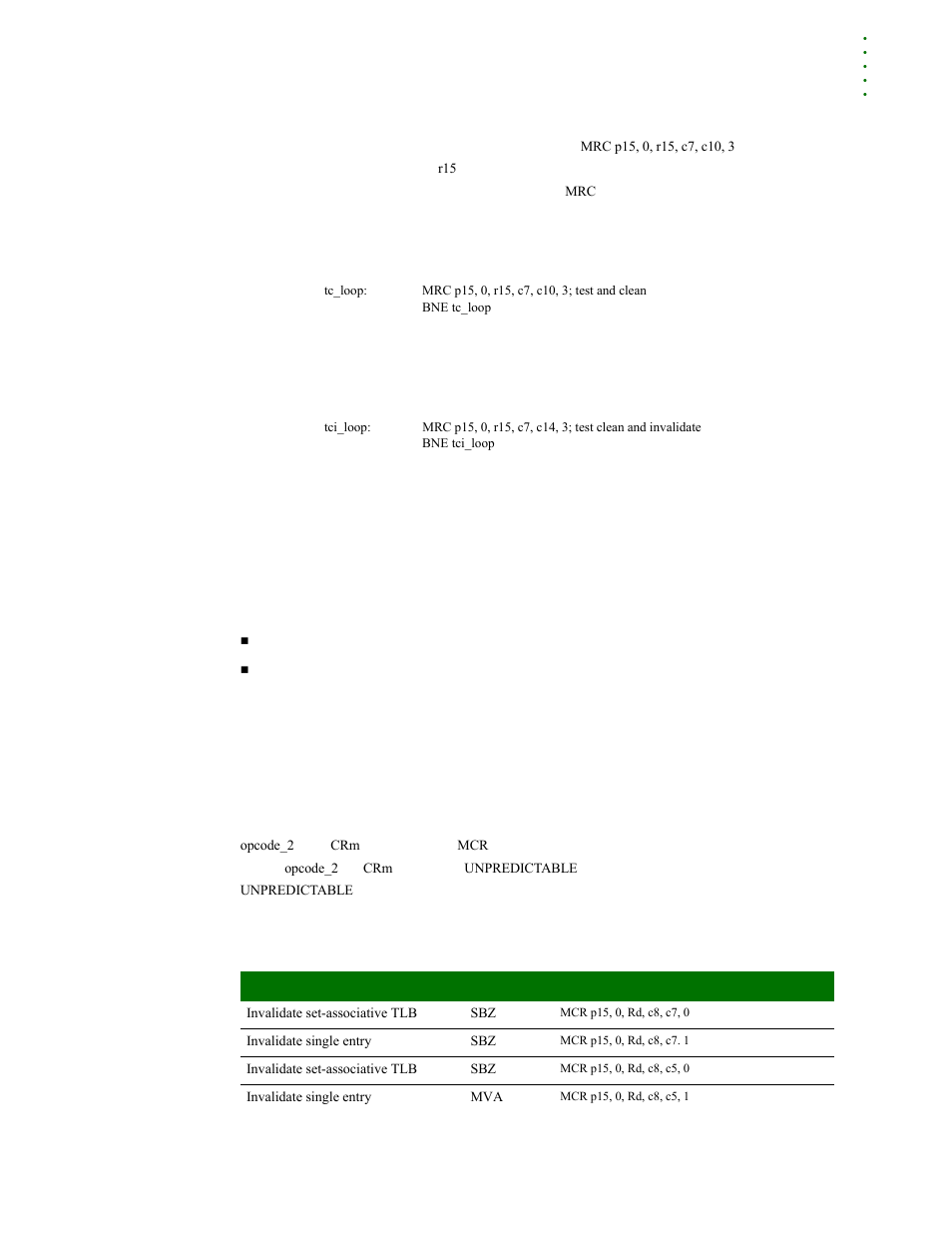R8:tlb operations register, Test, clean, and invalidate dcache instruction, Tlb operations tlb operation instructions | Digi NS9215 User Manual | Page 97 / 517