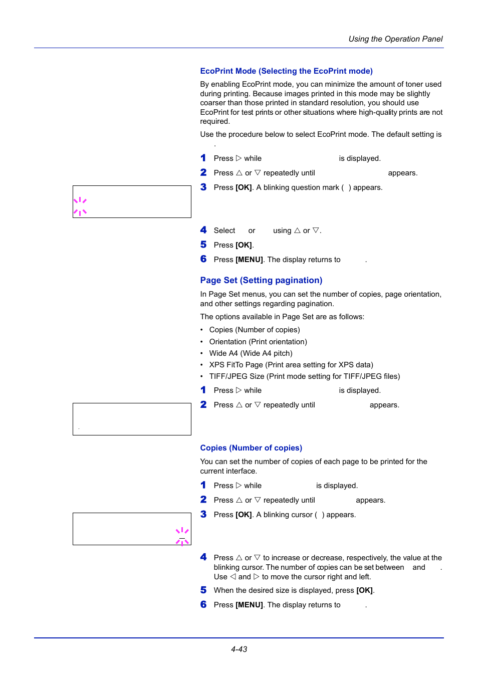 Ecoprint mode (selecting the ecoprint mode), Copies (number of copies) | TA Triumph-Adler CLP 4721 User Manual | Page 102 / 197