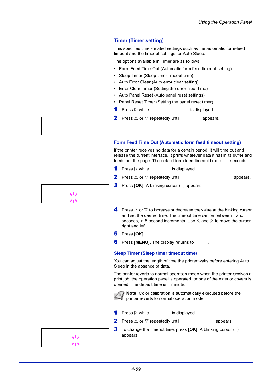 Timer (timer setting), Sleep timer (sleep timer timeout time) | TA Triumph-Adler CLP 4721 User Manual | Page 118 / 197
