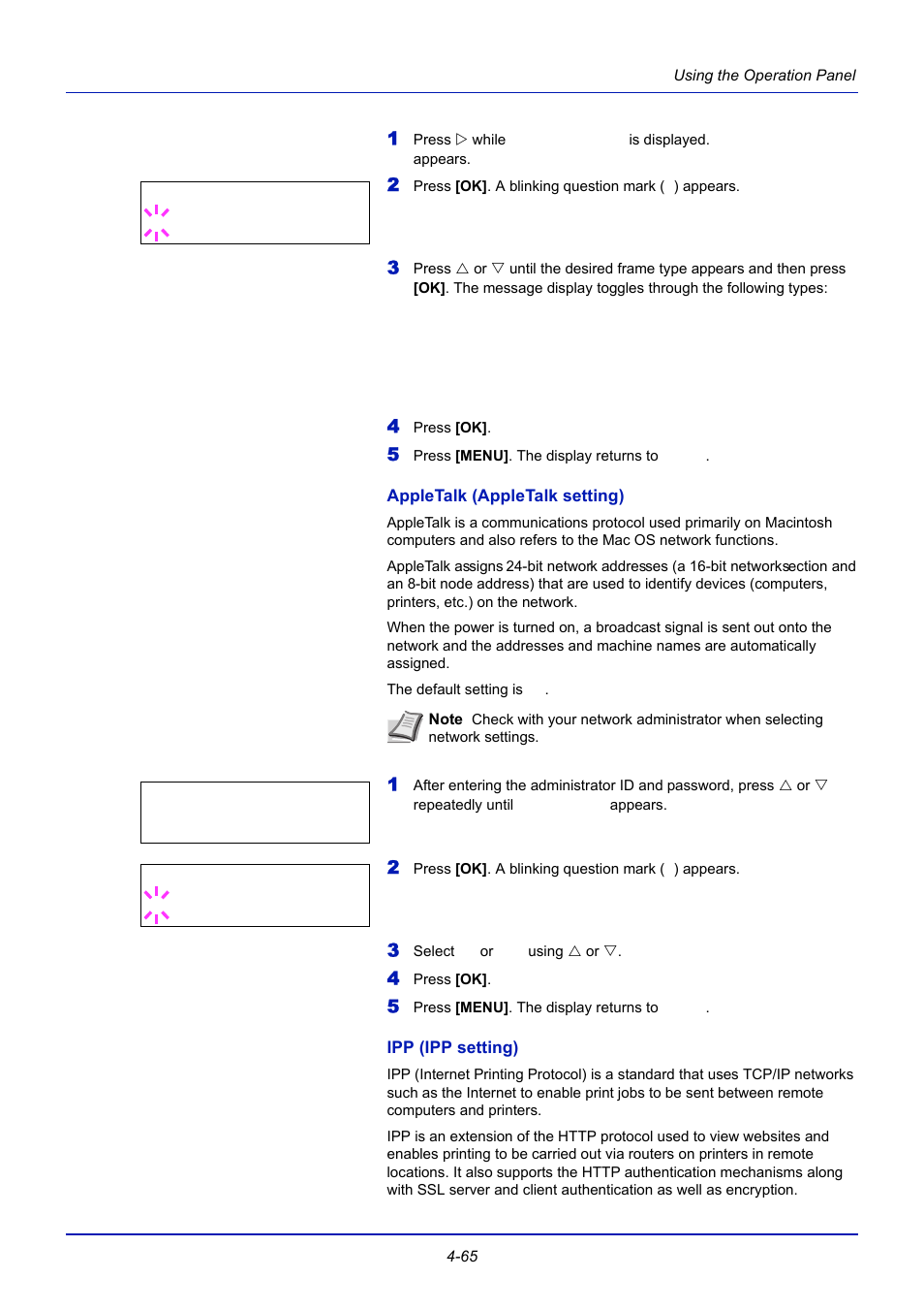 Appletalk (appletalk setting), Ipp (ipp setting) | TA Triumph-Adler CLP 4721 User Manual | Page 124 / 197