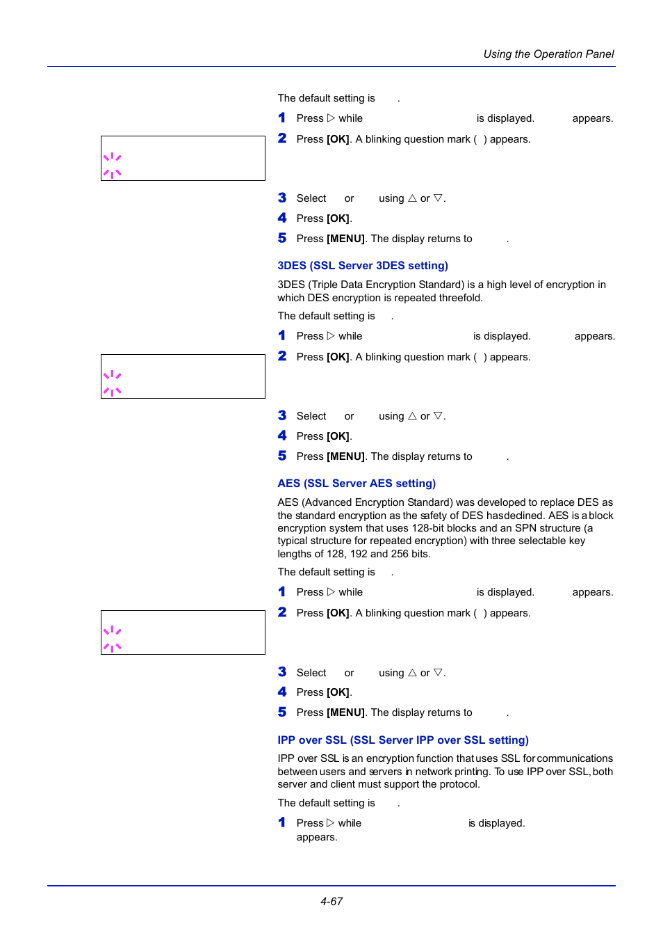 3des (ssl server 3des setting), Aes (ssl server aes setting), Ipp over ssl (ssl server ipp over ssl setting) | TA Triumph-Adler CLP 4721 User Manual | Page 126 / 197