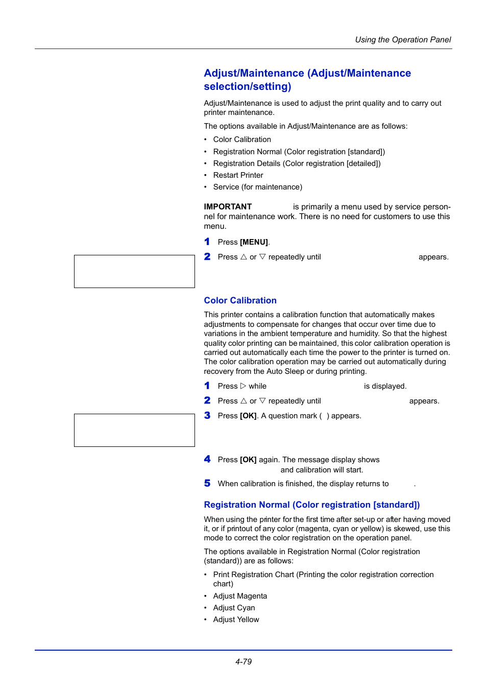 Color calibration, Adjust/maintenance (adjust/maintenance selection, Setting) | TA Triumph-Adler CLP 4721 User Manual | Page 138 / 197