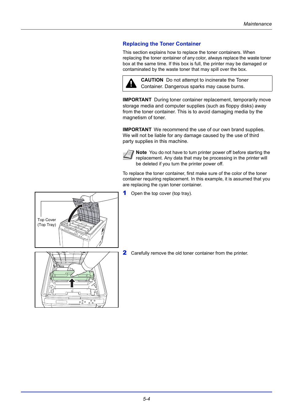 Replacing the toner container | TA Triumph-Adler CLP 4721 User Manual | Page 153 / 197