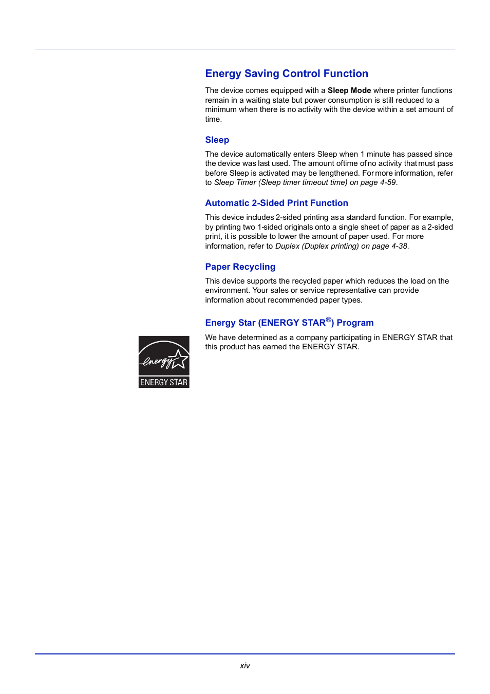 Energy saving control function, Sleep, Automatic 2-sided print function | Paper recycling, Energy star (energy star®) program | TA Triumph-Adler CLP 4721 User Manual | Page 17 / 197