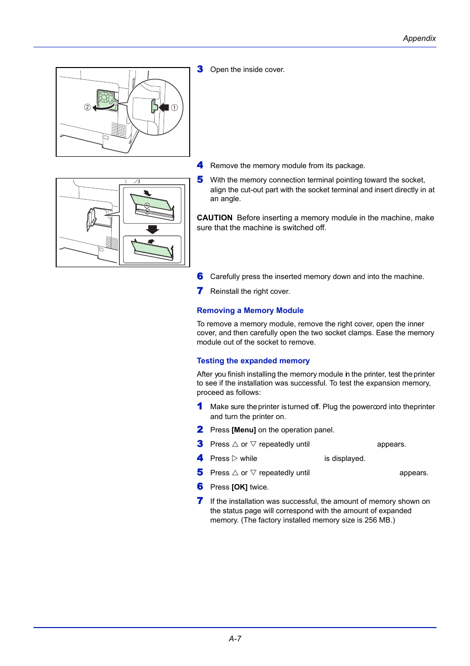 Removing a memory module, Testing the expanded memory | TA Triumph-Adler CLP 4721 User Manual | Page 180 / 197