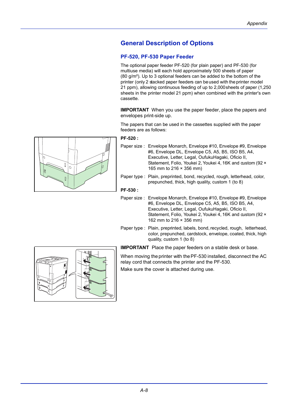 General description of options, Pf-520, pf-530 paper feeder | TA Triumph-Adler CLP 4721 User Manual | Page 181 / 197