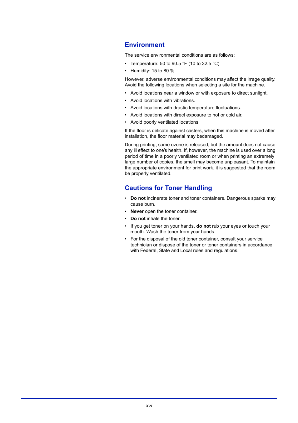 Environment, Cautions for toner handling | TA Triumph-Adler CLP 4721 User Manual | Page 19 / 197