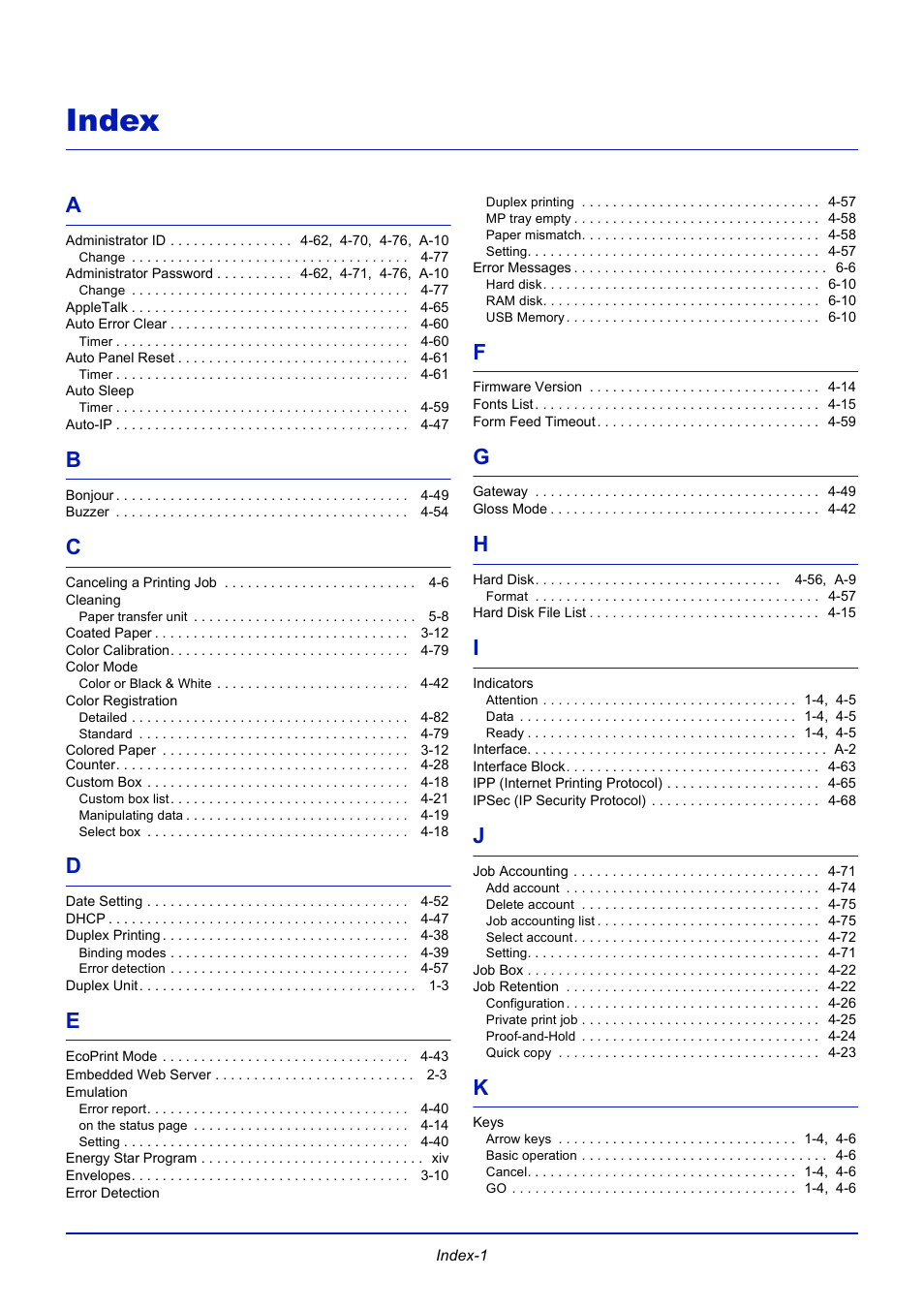 Index | TA Triumph-Adler CLP 4721 User Manual | Page 192 / 197