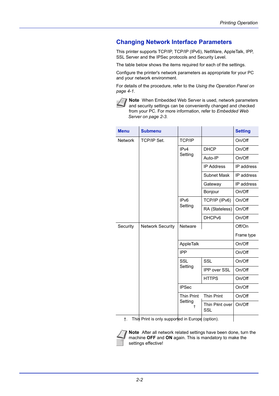Changing network interface parameters, Changing network interface parameters -2 | TA Triumph-Adler CLP 4721 User Manual | Page 27 / 197