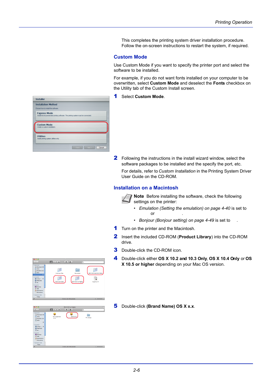 Custom mode, Installation on a macintosh | TA Triumph-Adler CLP 4721 User Manual | Page 31 / 197