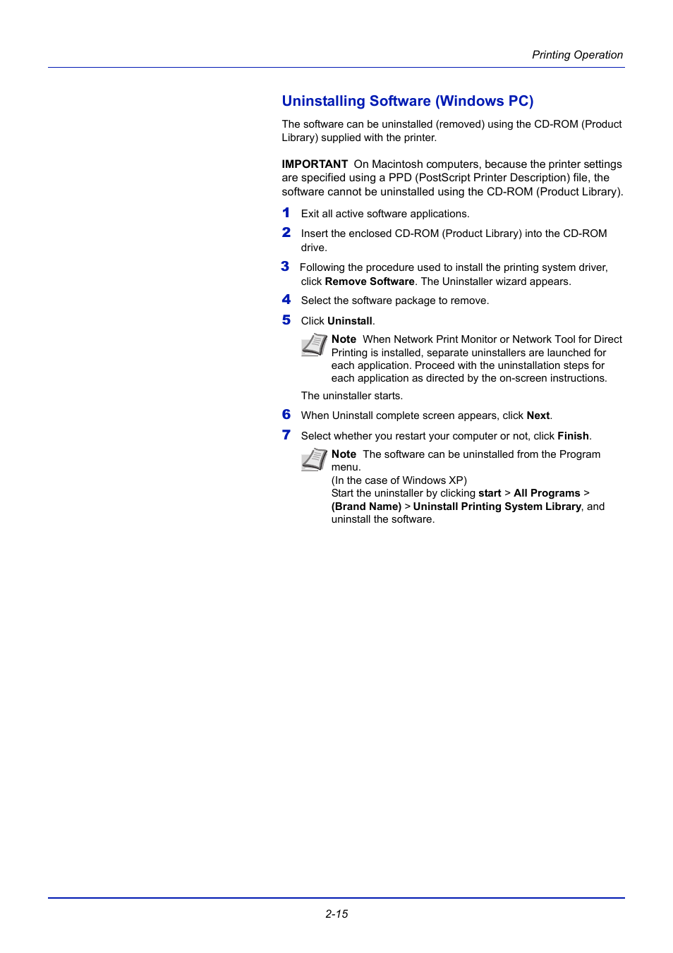 Uninstalling software (windows pc), Uninstalling software (windows pc) -15 | TA Triumph-Adler CLP 4721 User Manual | Page 40 / 197