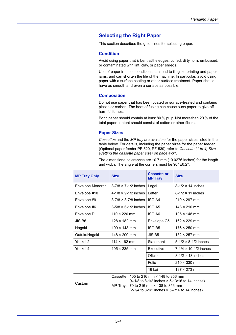 Selecting the right paper, Condition, Composition | Paper sizes, Selecting the right paper -4 | TA Triumph-Adler CLP 4721 User Manual | Page 45 / 197