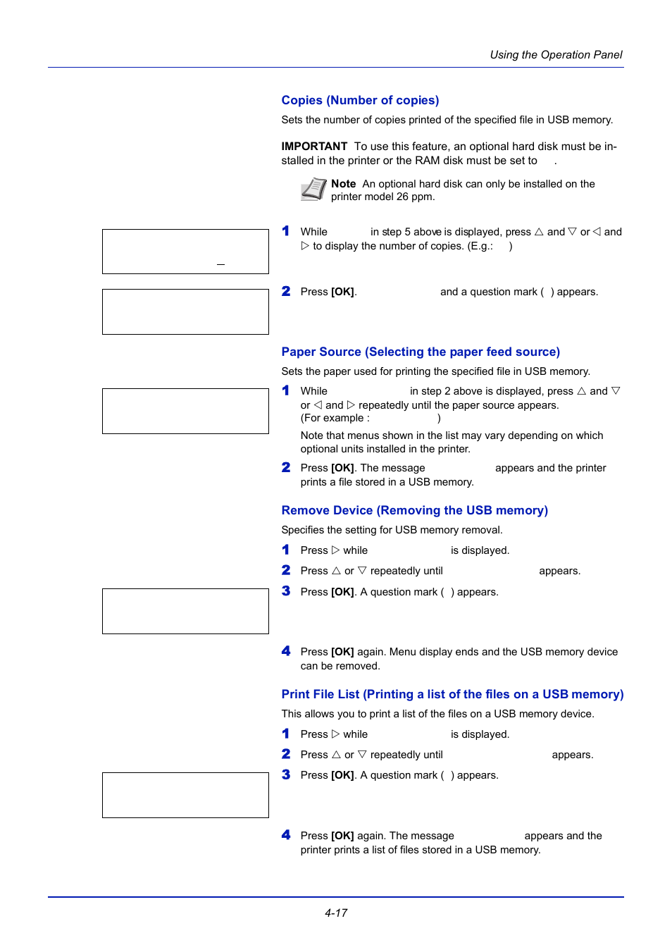 Copies (number of copies), Paper source (selecting the paper feed source), Remove device (removing the usb memory) | TA Triumph-Adler CLP 4721 User Manual | Page 76 / 197