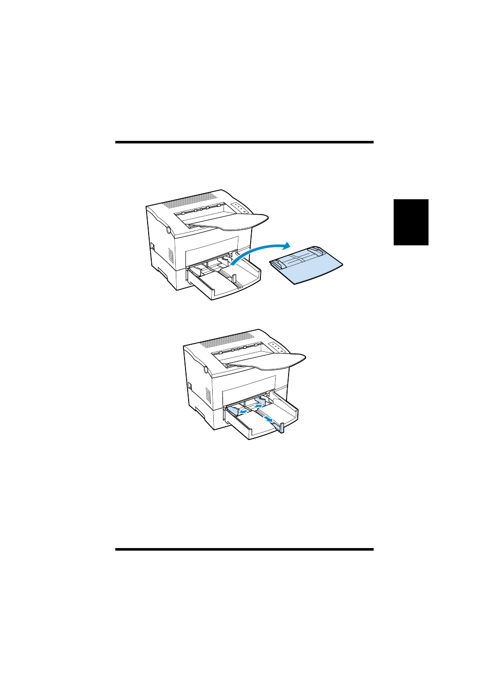 Loading paper, 1 remove the tray cover from tray 1, 2 open all three paper guides | TA Triumph-Adler LP 218 User Manual | Page 40 / 237