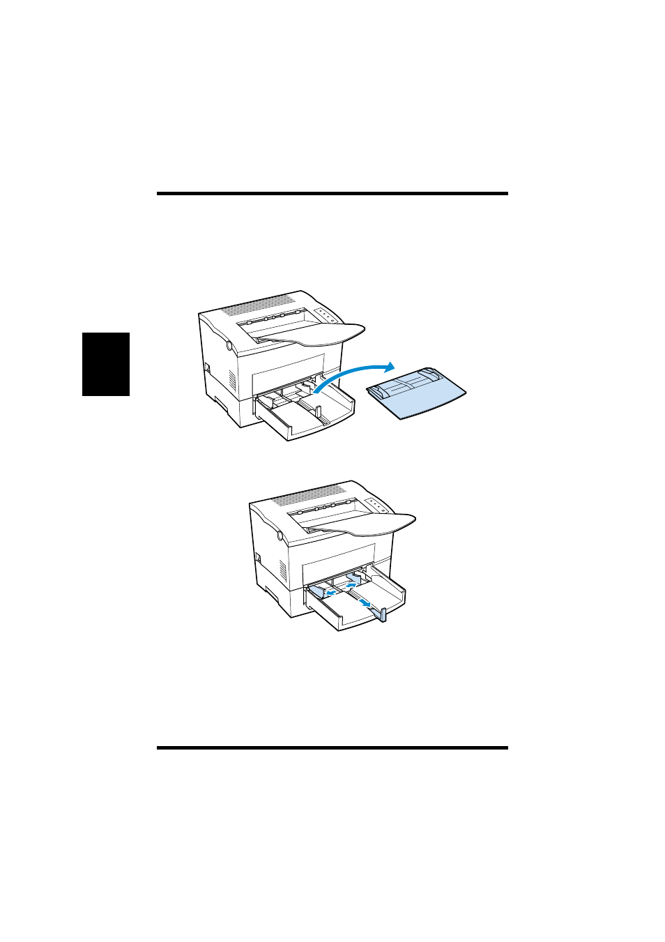 Loading paper onto tray 1, 1 remove the tray cover from tray 1, 2 open the paper guides | TA Triumph-Adler LP 218 User Manual | Page 71 / 237