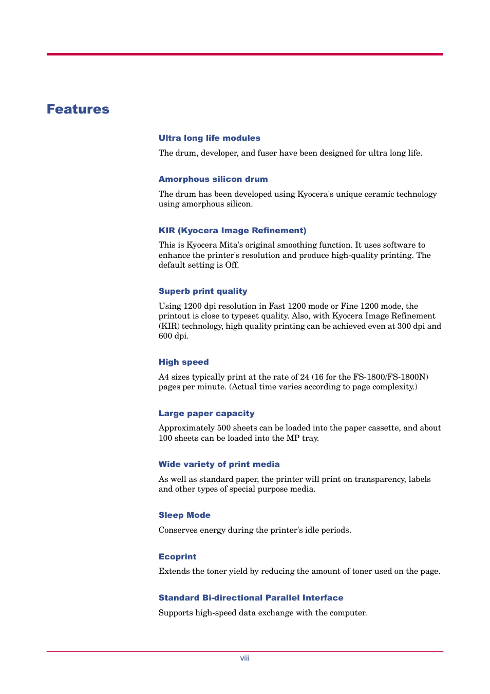 Features | TA Triumph-Adler LP 4024 User Manual | Page 10 / 282