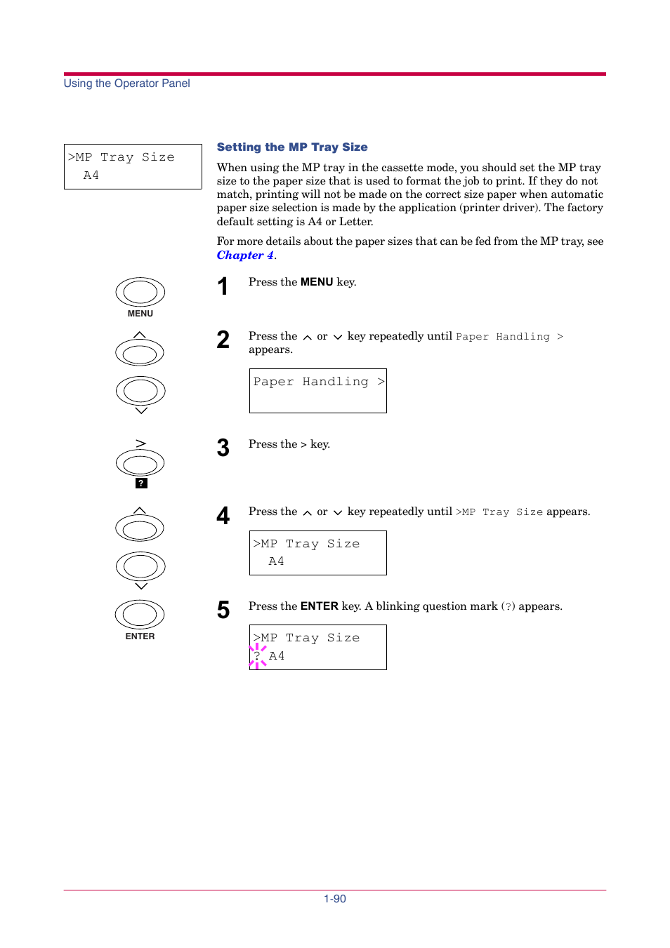 Mp tray size, A4 or letter | TA Triumph-Adler LP 4024 User Manual | Page 105 / 282