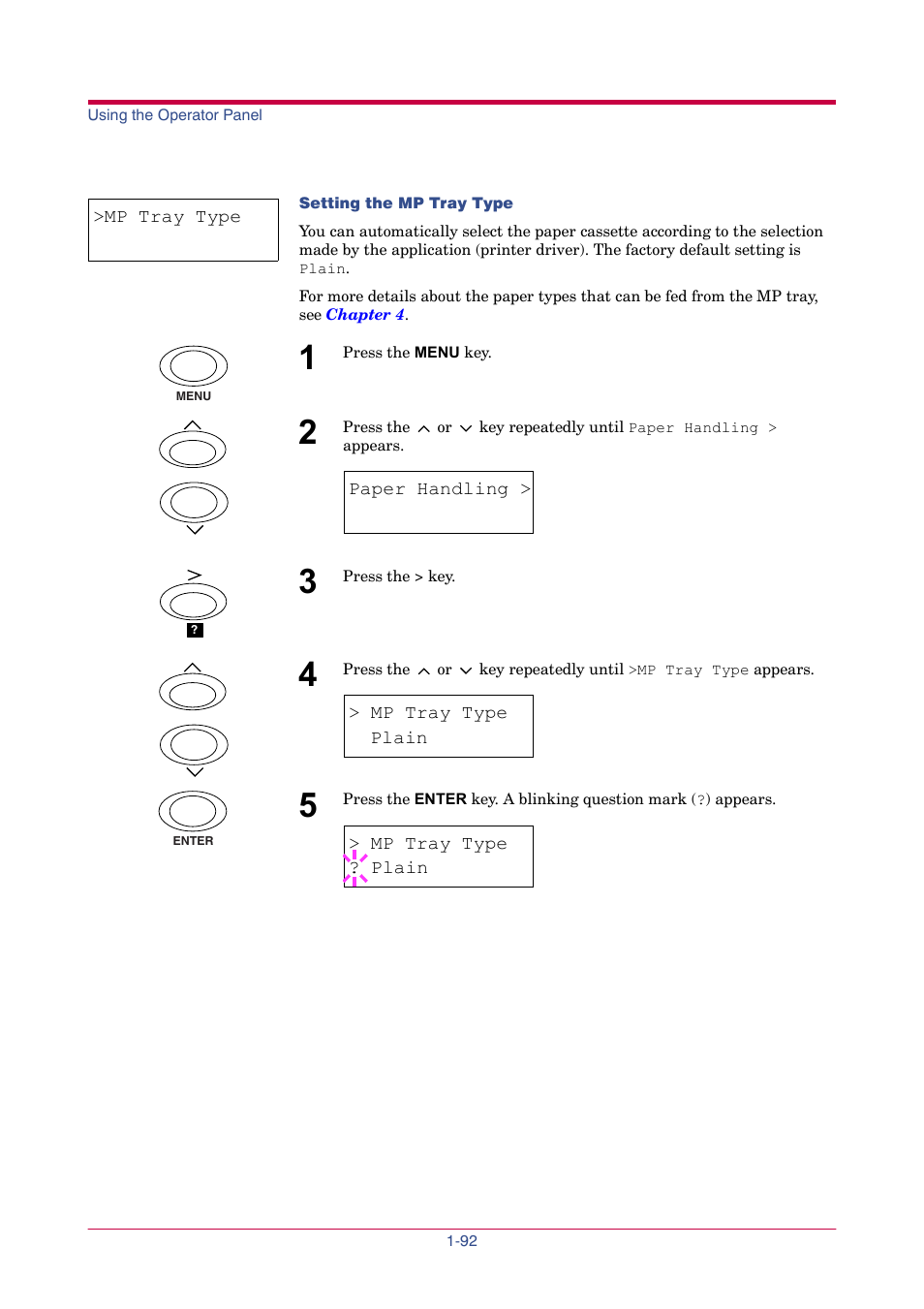 Mp tray type, Plain | TA Triumph-Adler LP 4024 User Manual | Page 107 / 282