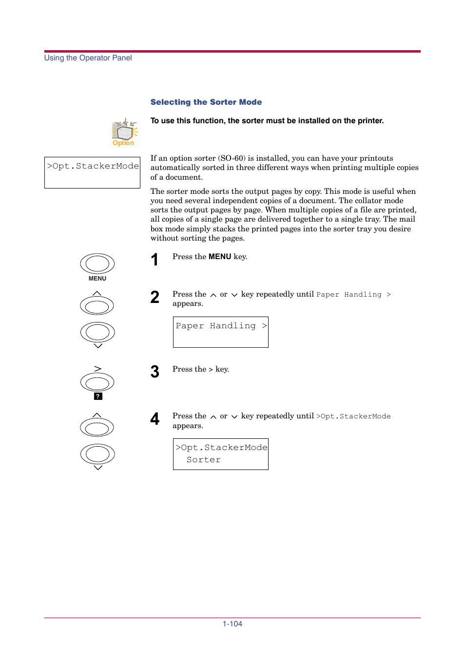 Opt.stackermode, Sorter | TA Triumph-Adler LP 4024 User Manual | Page 119 / 282