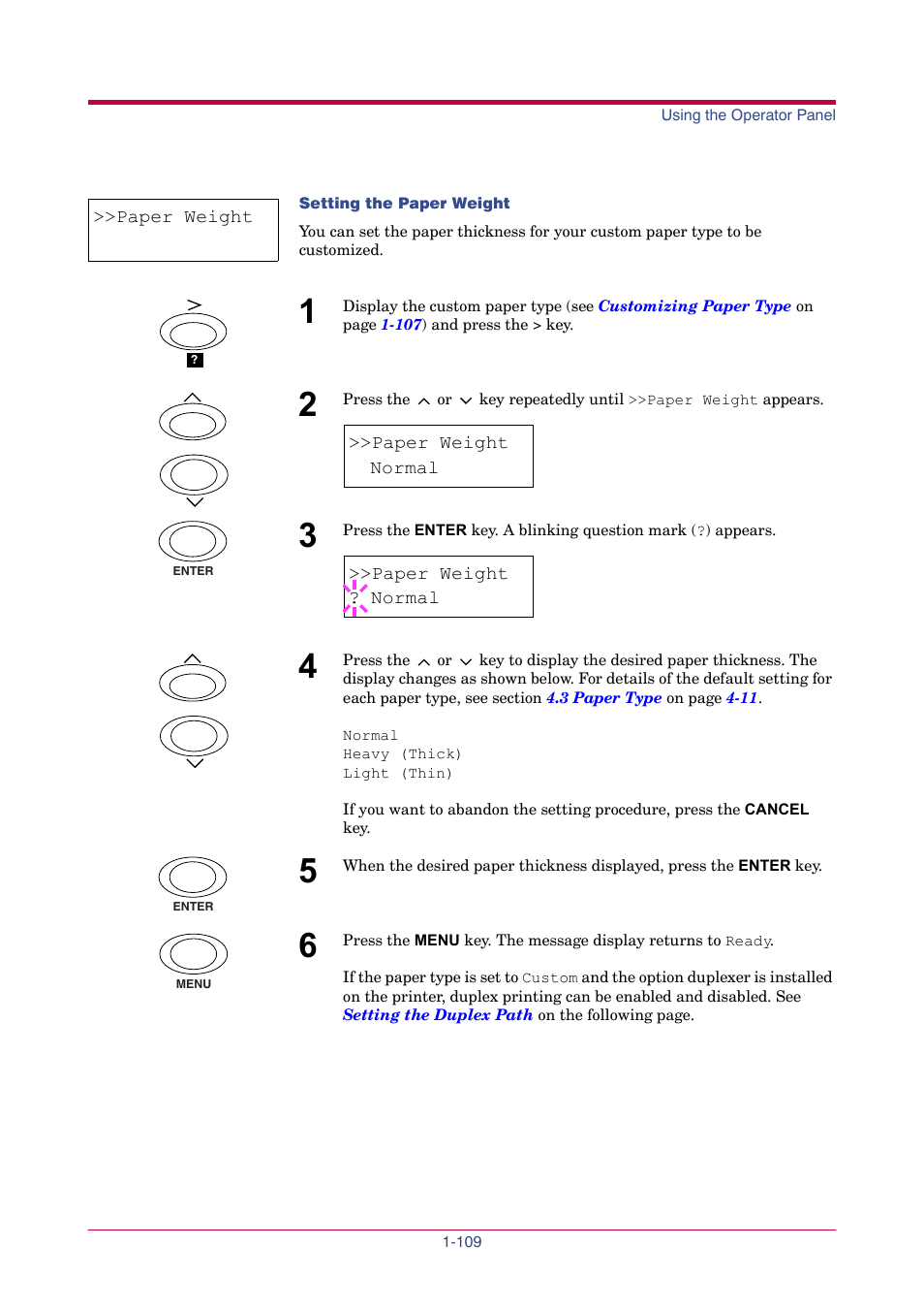 Paper weight, Light (thin), Heavy (thick) | Normal, Setting the paper, Weight | TA Triumph-Adler LP 4024 User Manual | Page 124 / 282