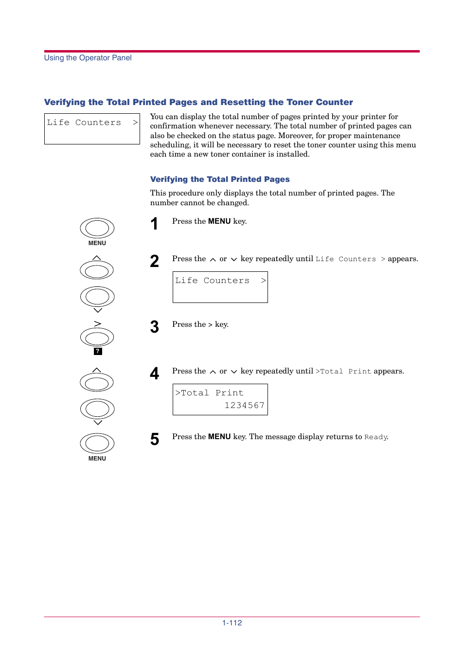 Life counters, Total print | TA Triumph-Adler LP 4024 User Manual | Page 127 / 282