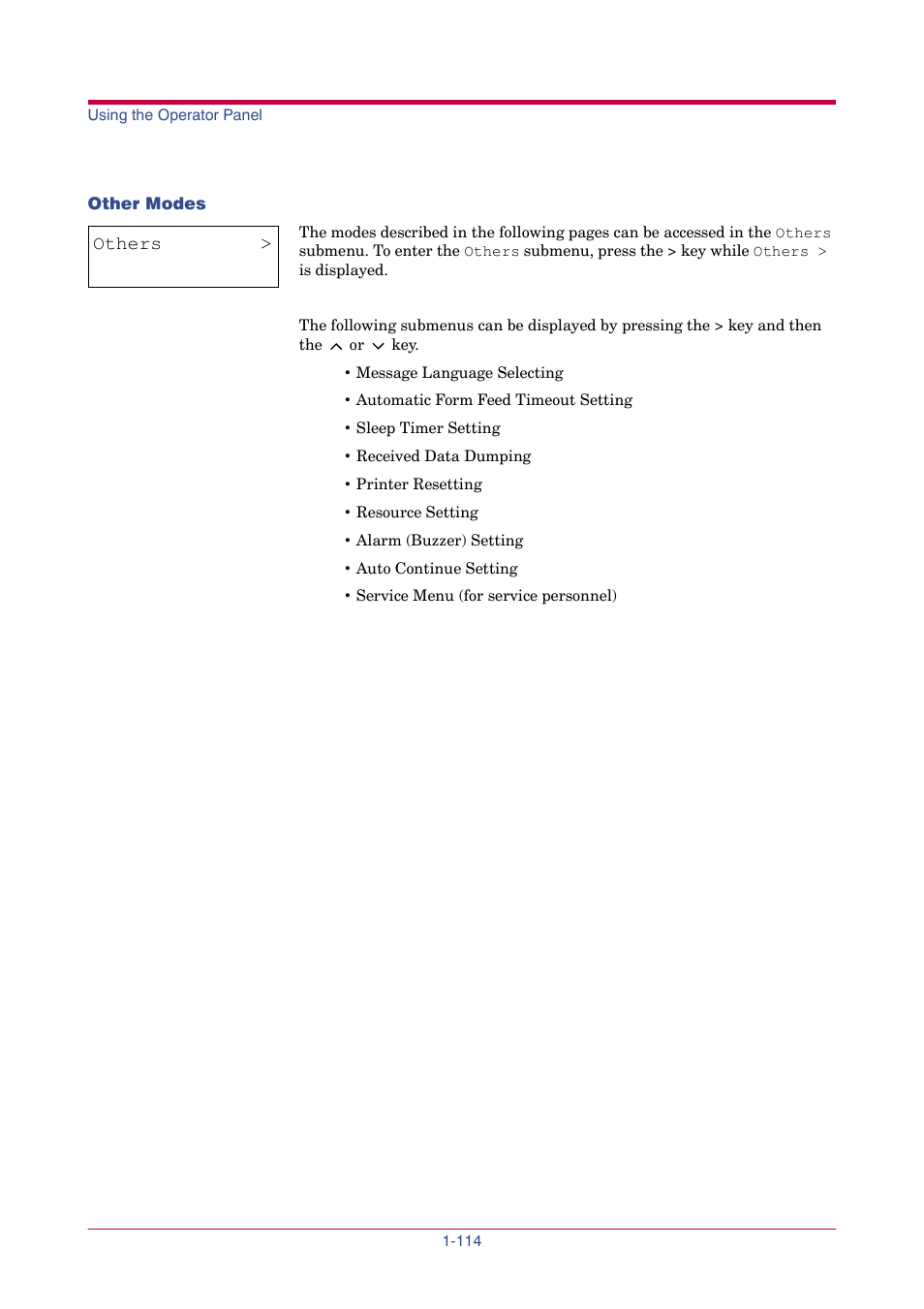 Other modes, Other modes -114, 1 paper availability -2 | Others | TA Triumph-Adler LP 4024 User Manual | Page 129 / 282