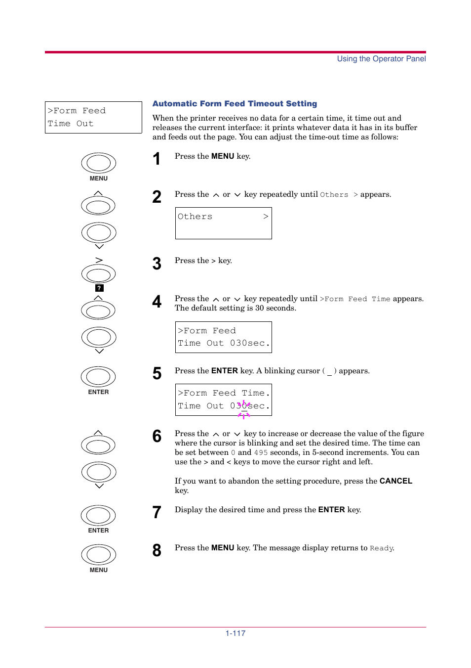 Form feed, Time out 030sec | TA Triumph-Adler LP 4024 User Manual | Page 132 / 282