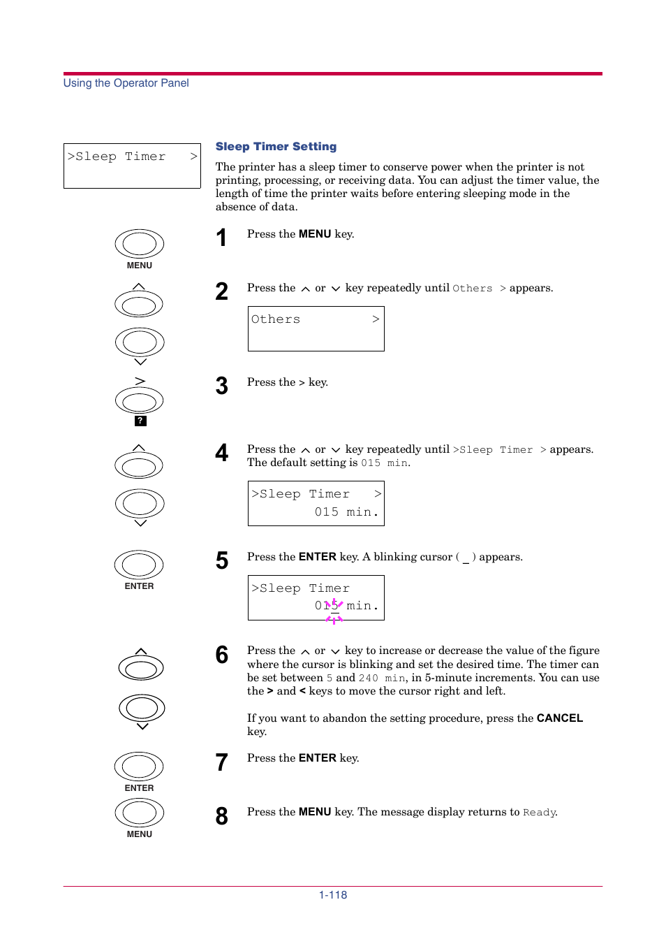 Sleep timer, 015 min | TA Triumph-Adler LP 4024 User Manual | Page 133 / 282