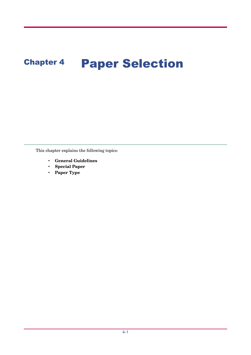 Chapter 4 paper selection, Chapter 4, Paper selection -1 | Paper selection | TA Triumph-Adler LP 4024 User Manual | Page 182 / 282