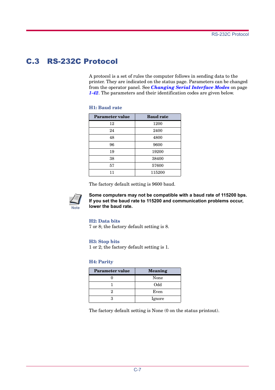 C.3 rs-232c protocol, Rs-232c protocol | TA Triumph-Adler LP 4024 User Manual | Page 211 / 282