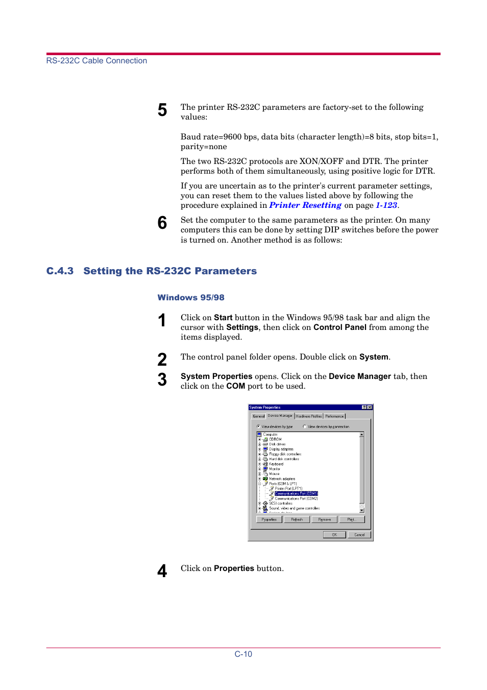 C.4.3 setting the rs-232c parameters | TA Triumph-Adler LP 4024 User Manual | Page 214 / 282