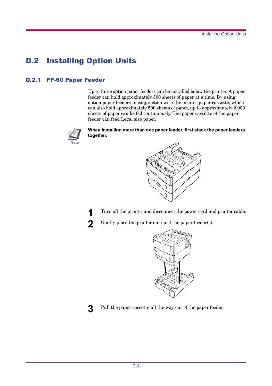 D.2 installing option units, D.2.1 pf-60 paper feeder, Pf-60 paper feeder | TA Triumph-Adler LP 4024 User Manual | Page 218 / 282
