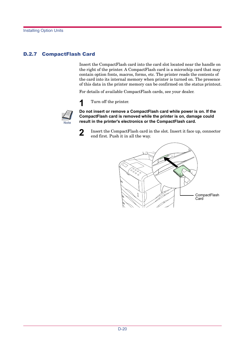 D.2.7 compactflash card, Compactflash card, D-20 | TA Triumph-Adler LP 4024 User Manual | Page 235 / 282