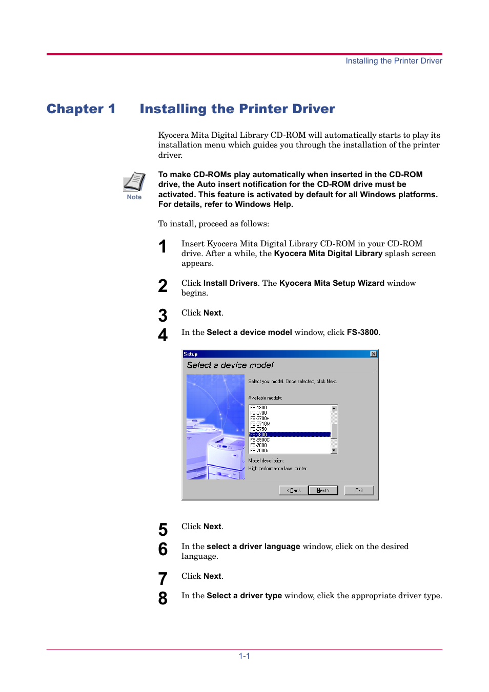 Chapter 1 installing the printer driver, Chapter 1 installing the printer driver -1 | TA Triumph-Adler LP 4024 User Manual | Page 250 / 282