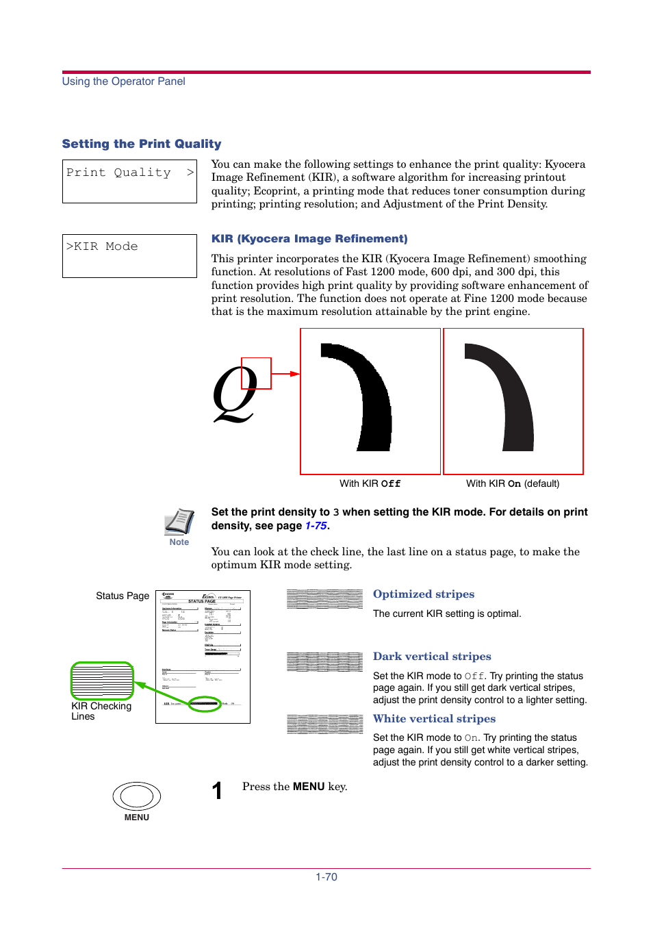 Setting the print quality, Setting the print quality -70, Print quality | Kir mode | TA Triumph-Adler LP 4024 User Manual | Page 85 / 282