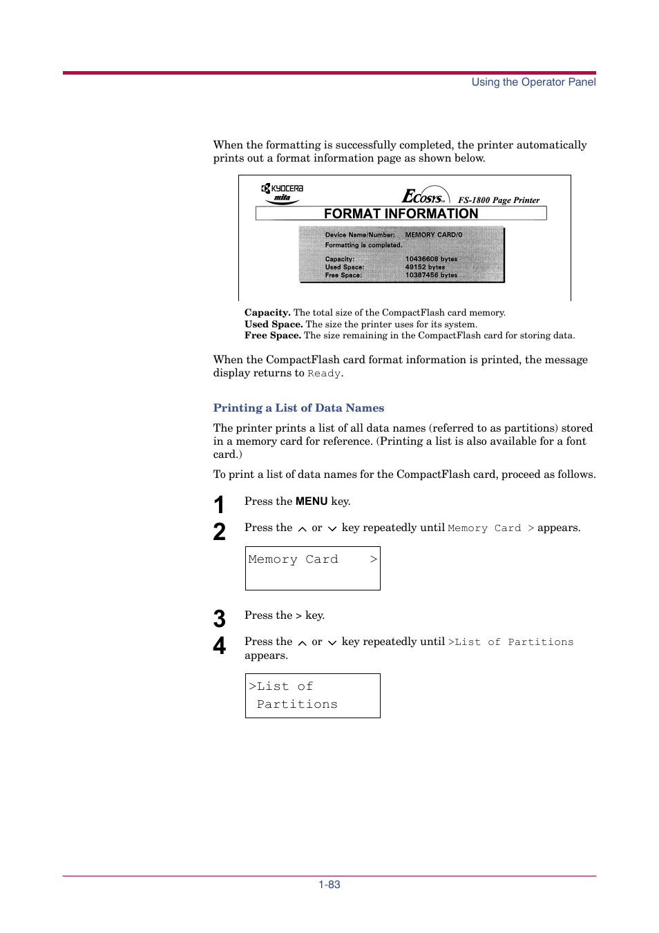Partition, Printing a list of data names | TA Triumph-Adler LP 4024 User Manual | Page 98 / 282