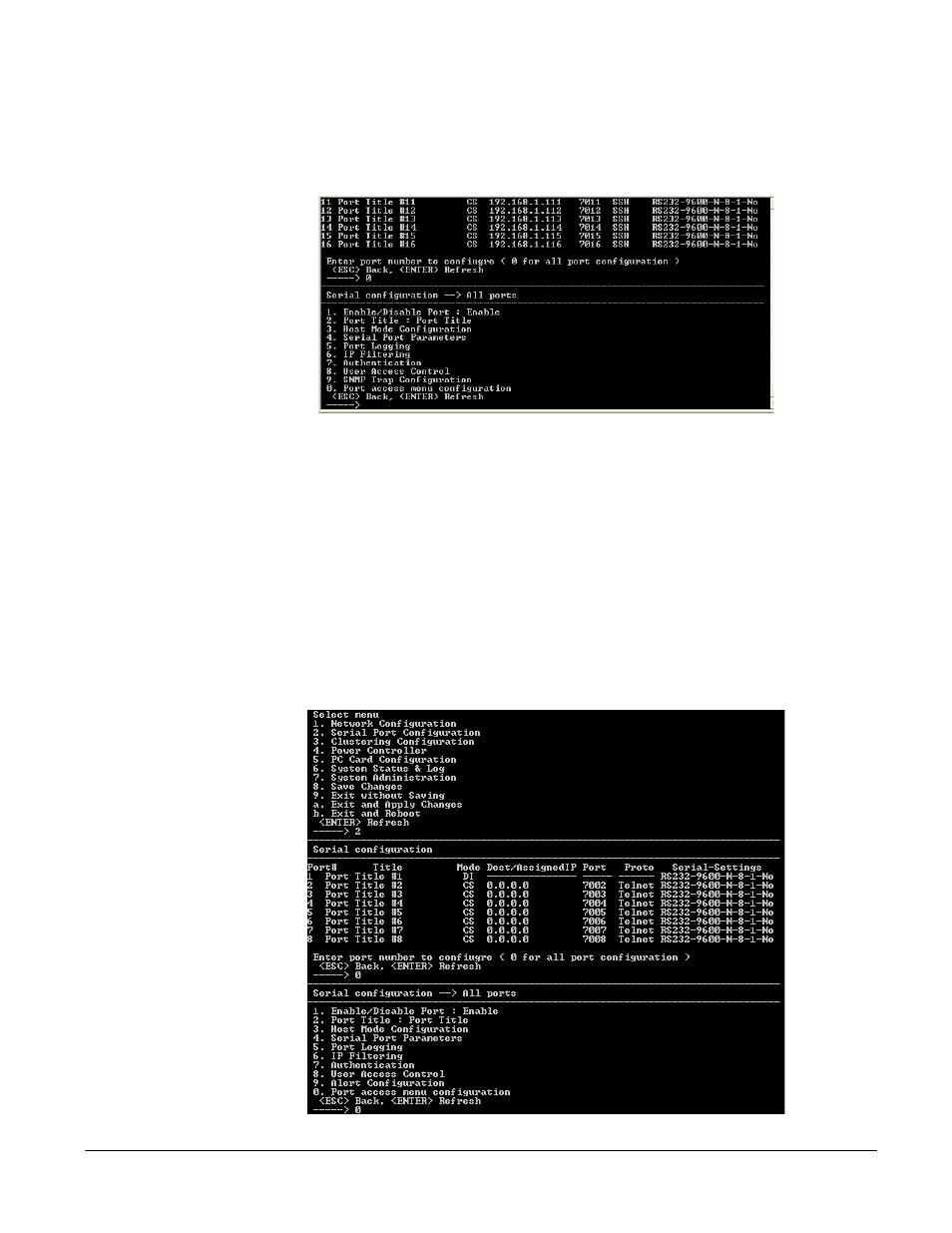 Port parameters, Port access menu, Port parameters port access menu | Digi CM User Manual | Page 126 / 158