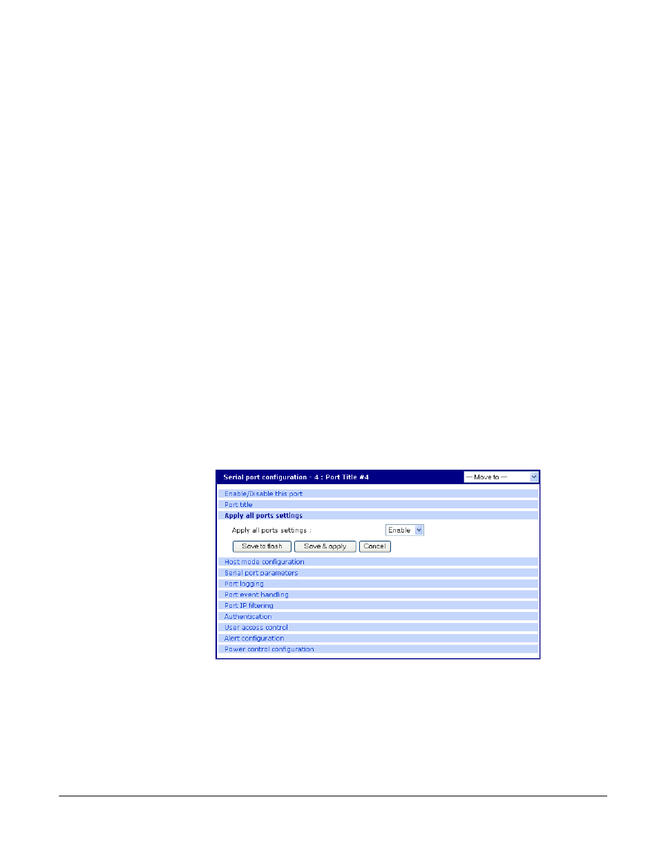 Apply all ports settings, Host mode configuration, Apply all ports settings host mode configuration | Digi CM User Manual | Page 44 / 158