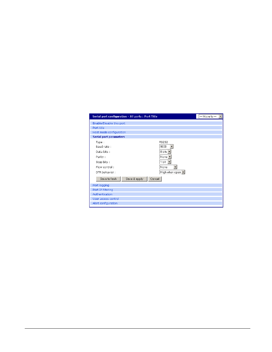 Serial port parameters | Digi CM User Manual | Page 49 / 158