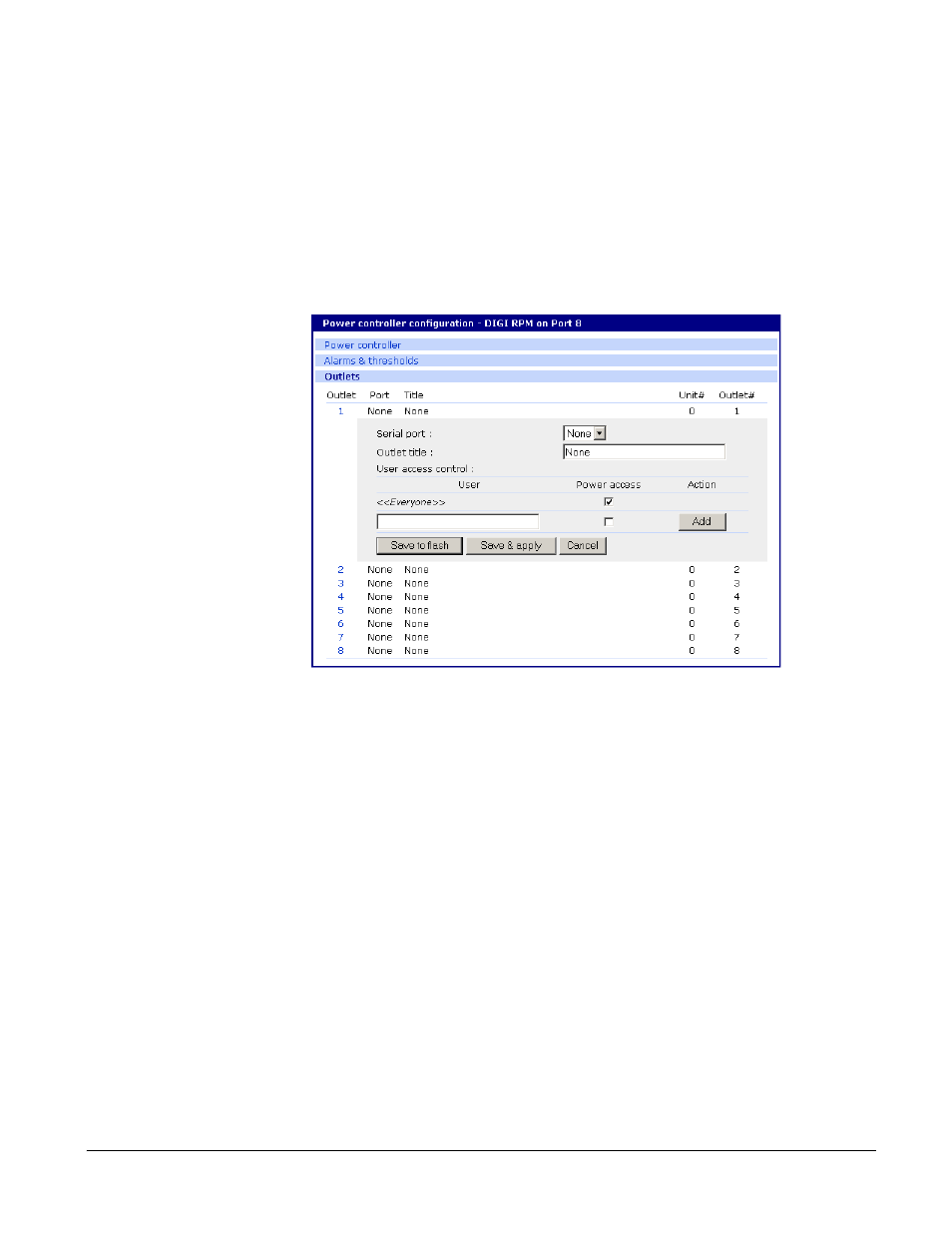 Outlet configuration | Digi CM User Manual | Page 95 / 158