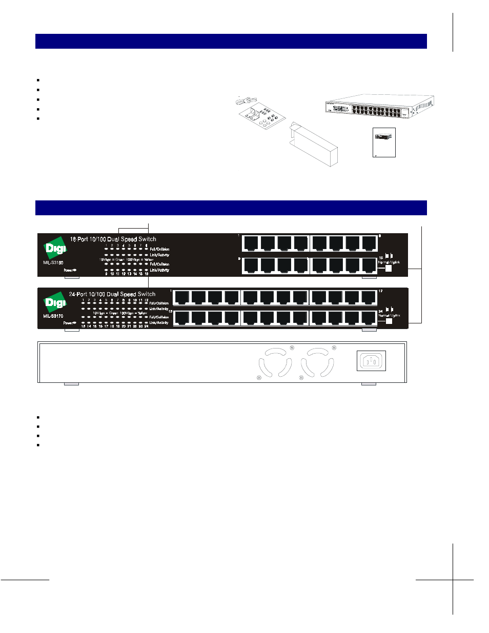 Power, Ackage contents, Inner box | Digi MIL-S3160 User Manual | Page 2 / 6